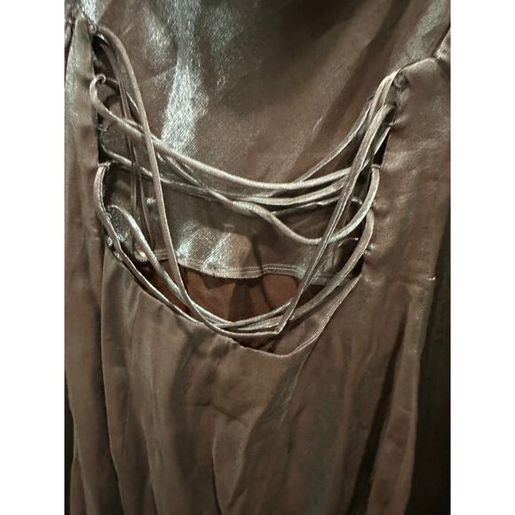 Zara Merallic Silver Strappy Back Slip Maxi Semi Formal Dress Wedding Guest - Picture 10 of 12